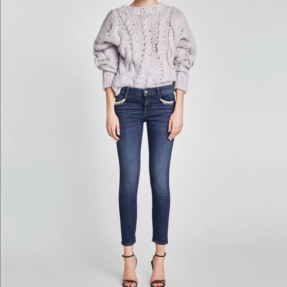 Zara Denim - ⭐️NEW⭐️ ZARA Bead/Chain Accent Skinny Jeans